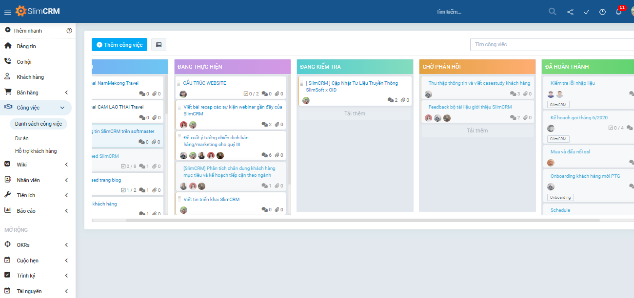 Giao diện trực quan của phần mềm Kanban SlimCRM