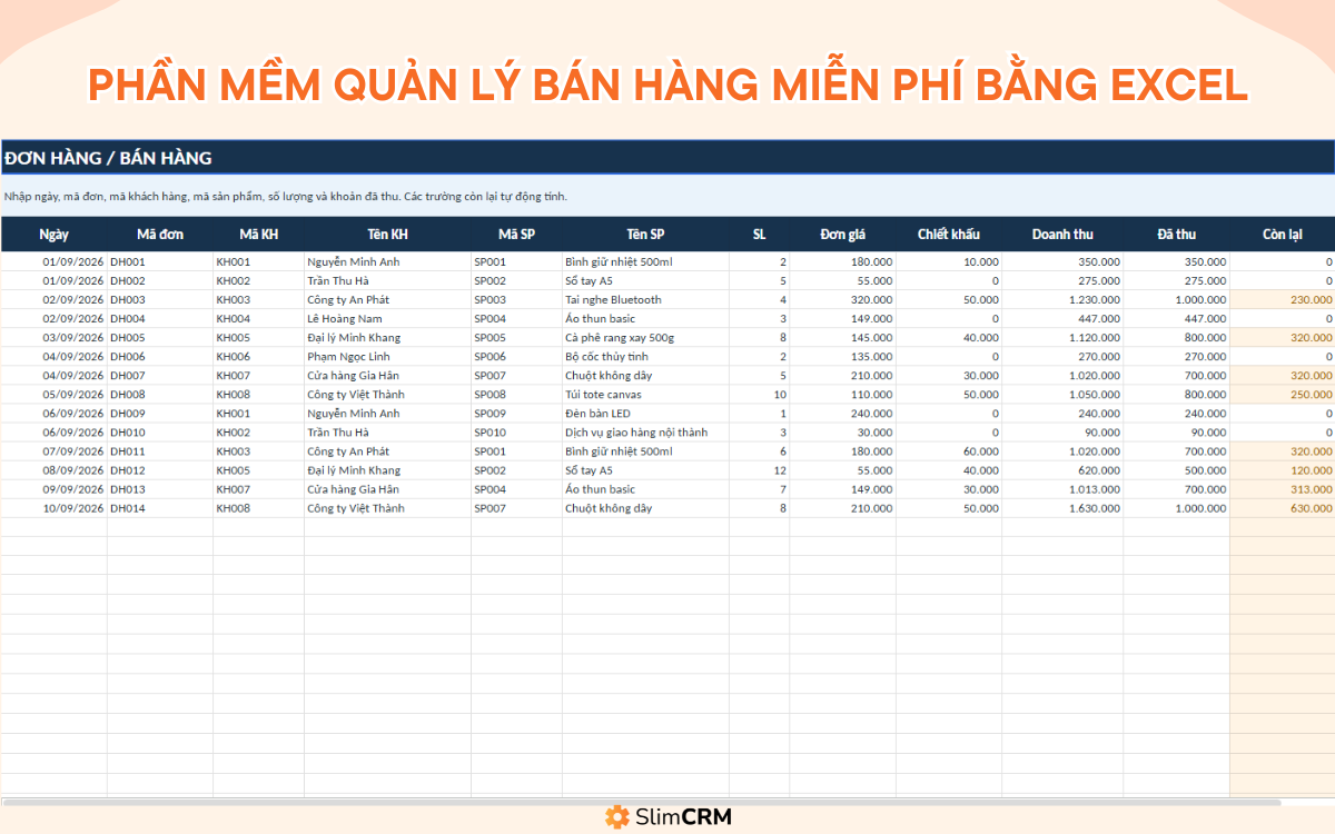 phần mềm quản lý bán hàng miễn phí bằng excel
