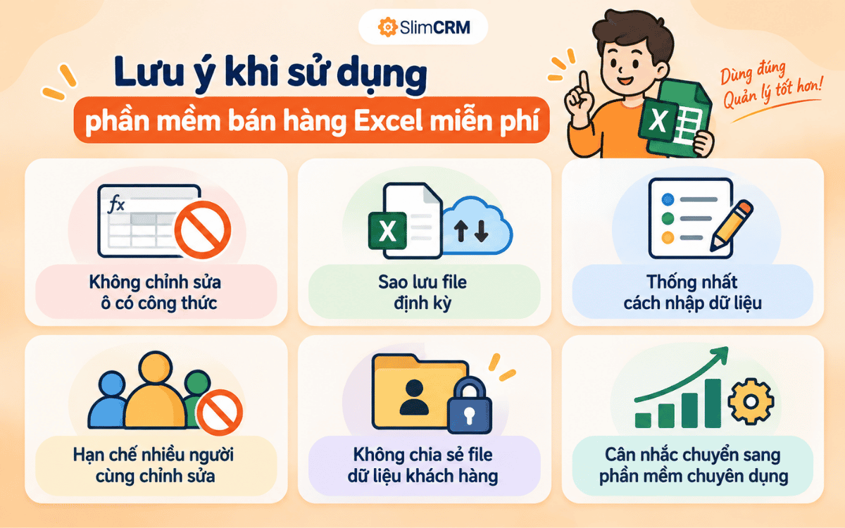 Lưu ý khi sử dụng phần mềm quản lý bán hàng bằng excel