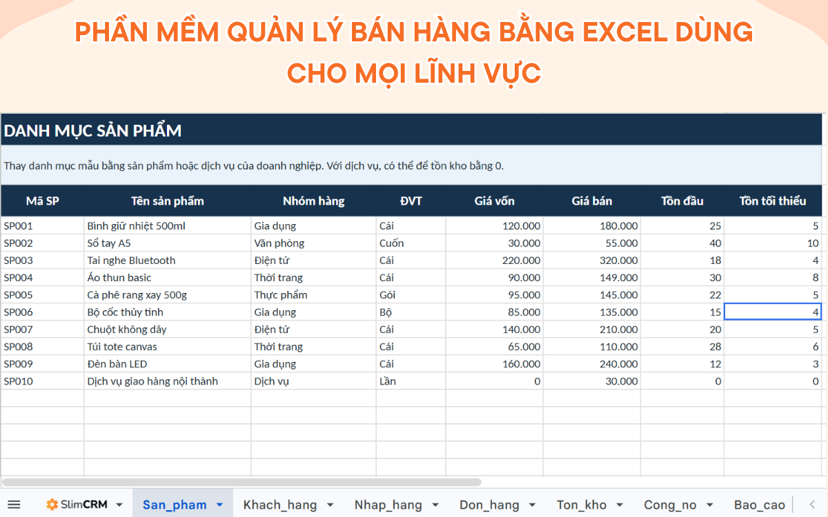 phần mềm quản lý bán hàng miễn phí bằng excel
