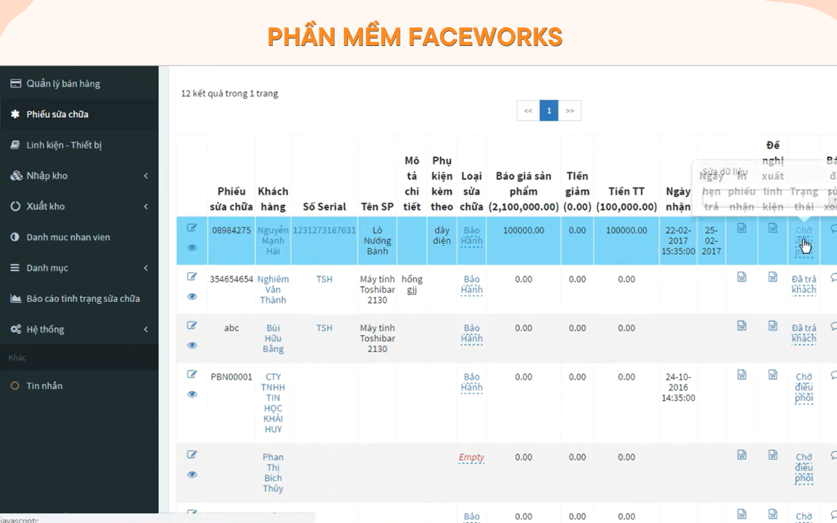 phần mềm quản lý bảo hành sản phẩm