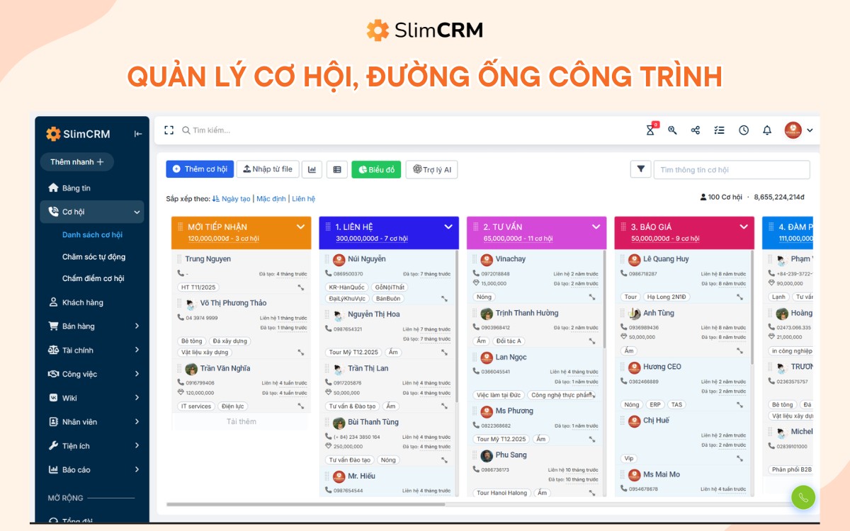 phần mềm quản lý công trình xây dựng slimcrm 3
