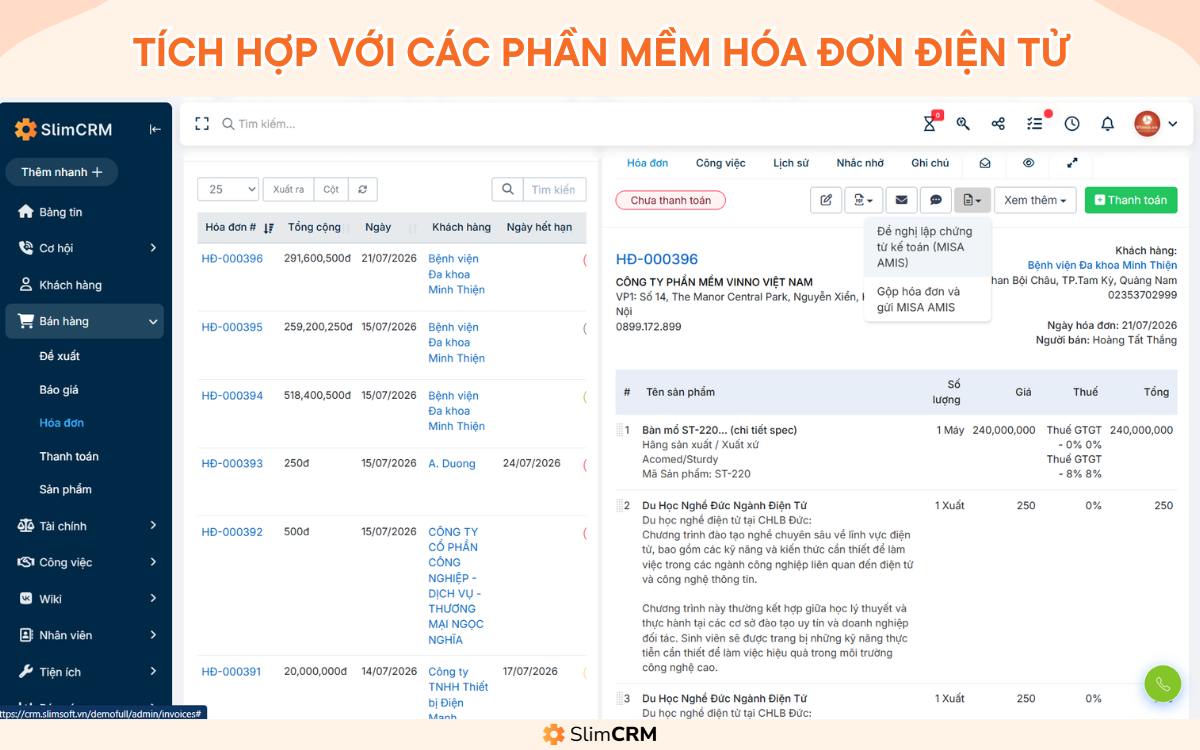 Phần mềm quản lý hóa đơn SlimCRM