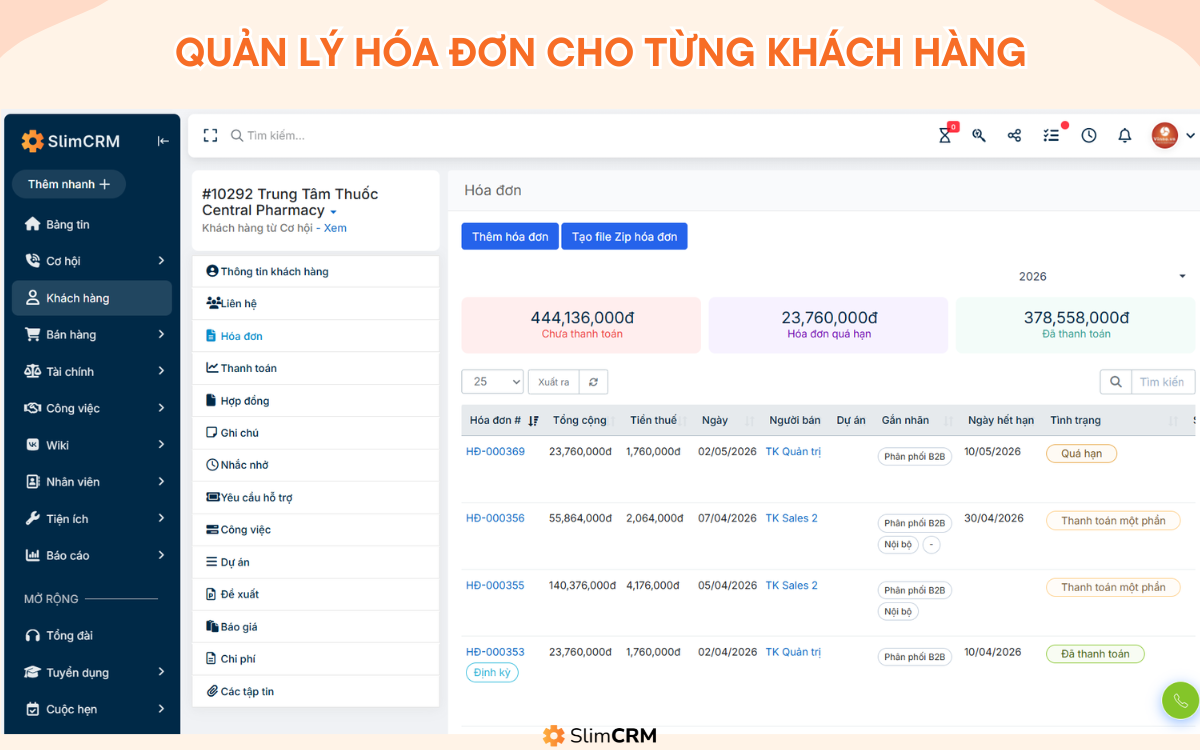 Phần mềm quản lý hóa đơn SlimCRM