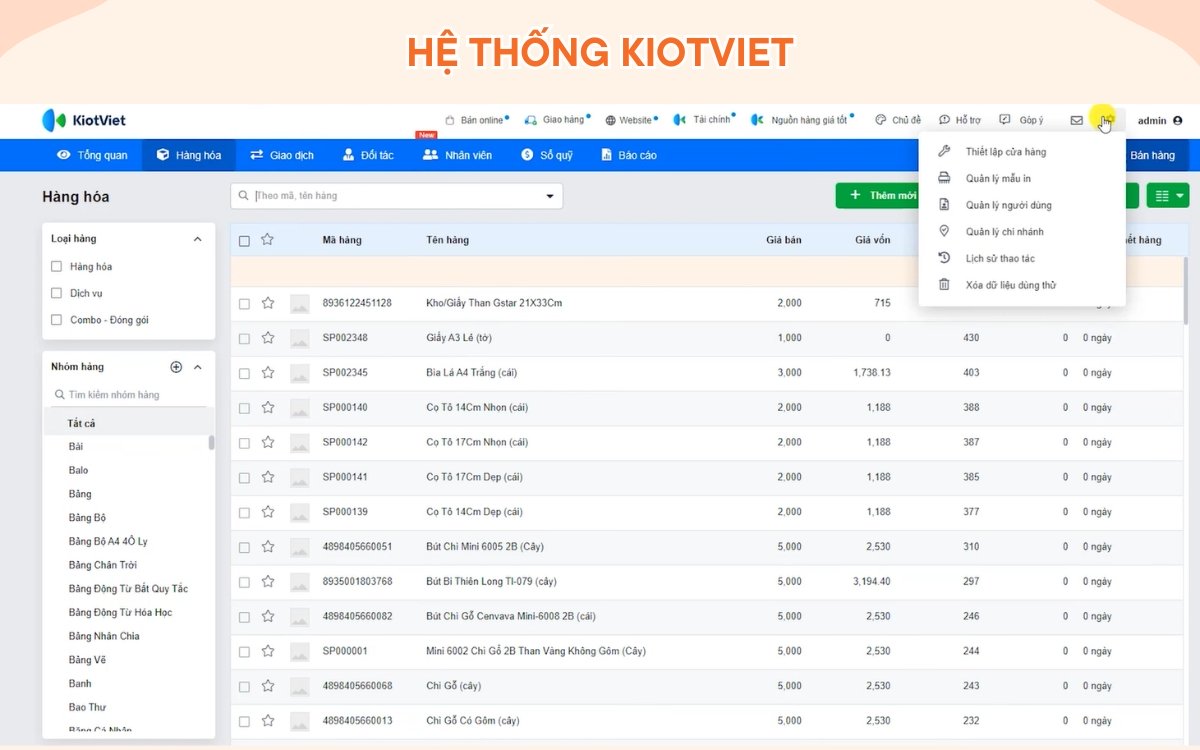 Phần mềm quản lý kho kiotviet