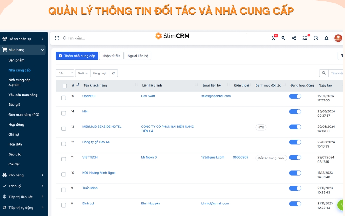 Quản lý thông tin đối tác và nhà cung cấp
