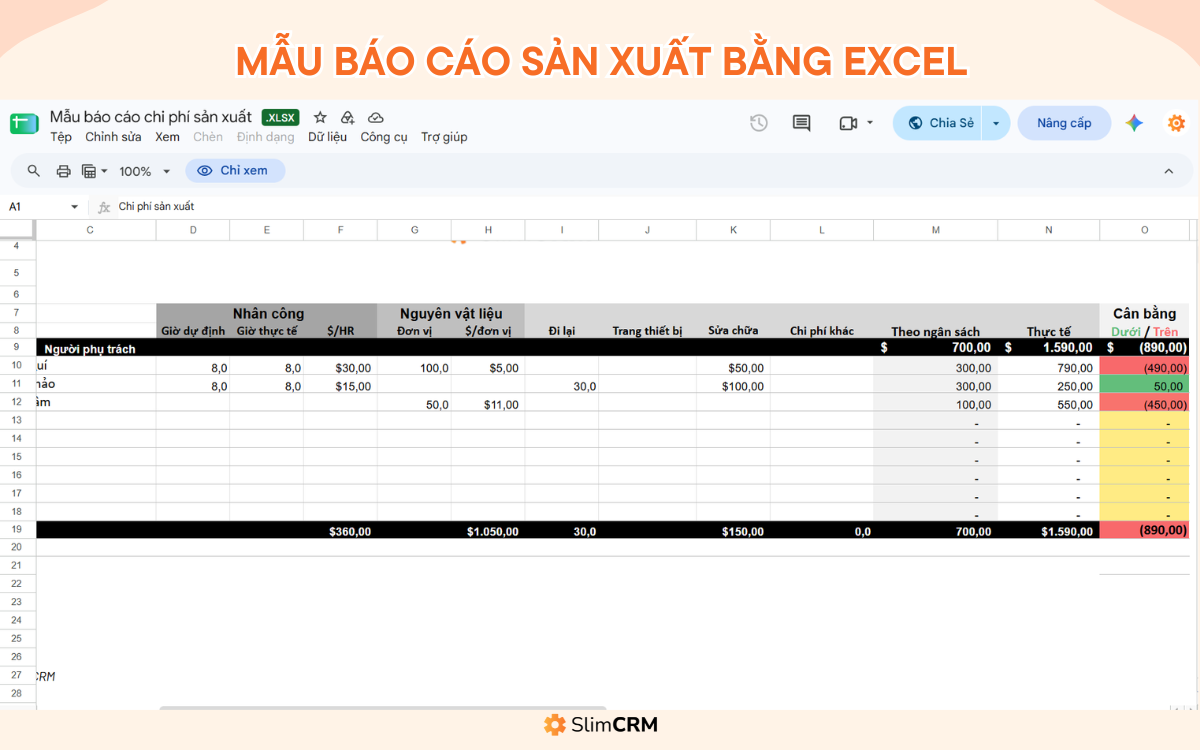 Phần mềm quản lý sản xuất bằng excel miễn phí