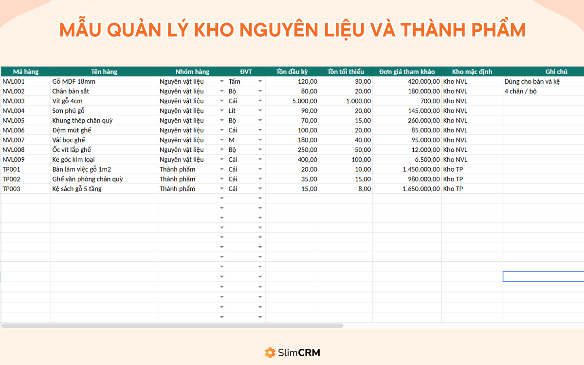 Phần mềm quản lý sản xuất bằng excel