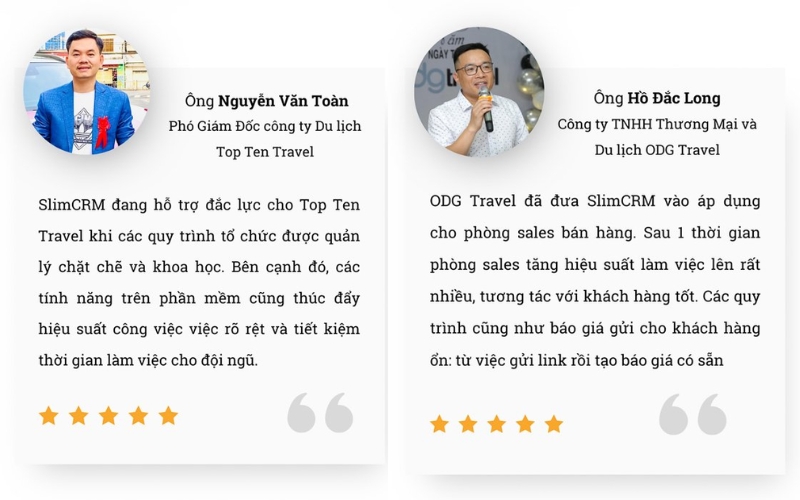 Khách hàng du lịch nhận xét về SlimCRM