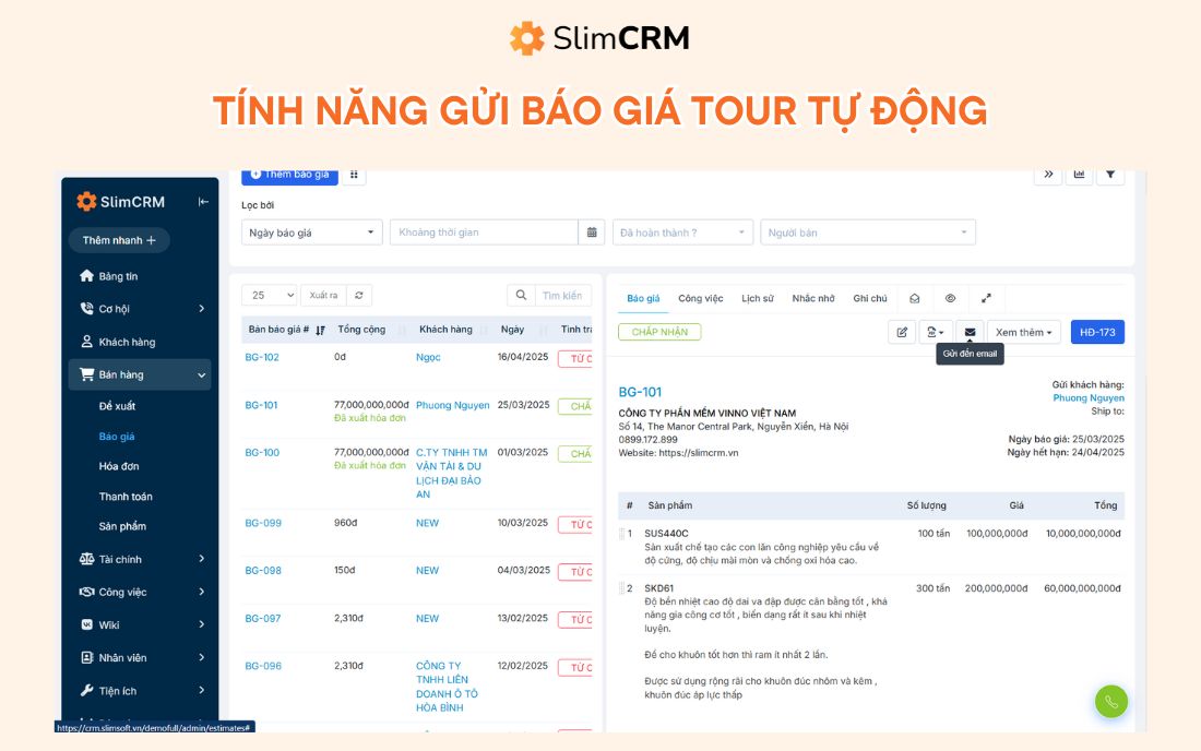 Phần mềm báo giá tour du lịch