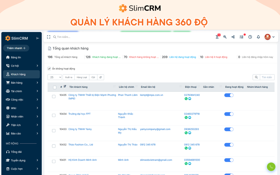 SlimCRM giúp quản lý khách hàng