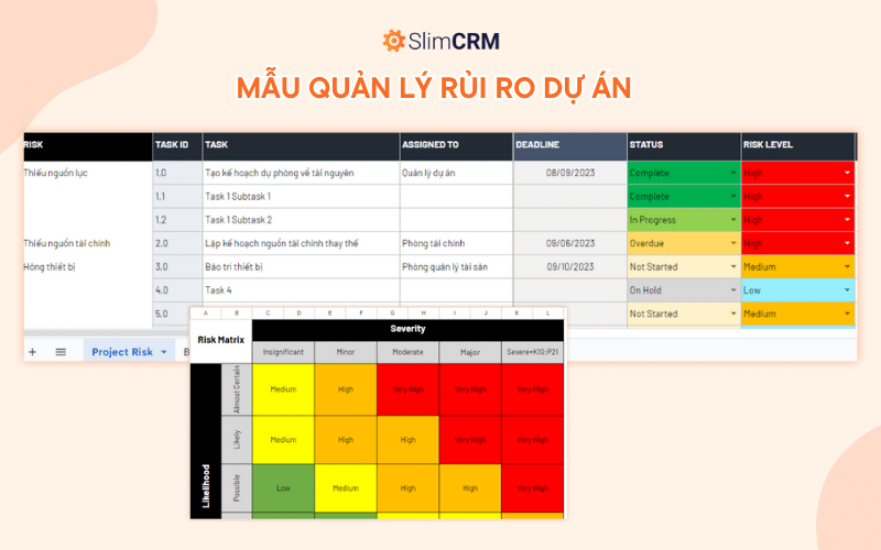 Template quản lý rủi ro dự án bằng excel