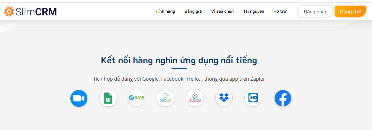 SlimCRM có khả năng tích hợp với nhiều ứng dụng nổi tiếng giúp tạo môi trường làm việc số hiệu quả