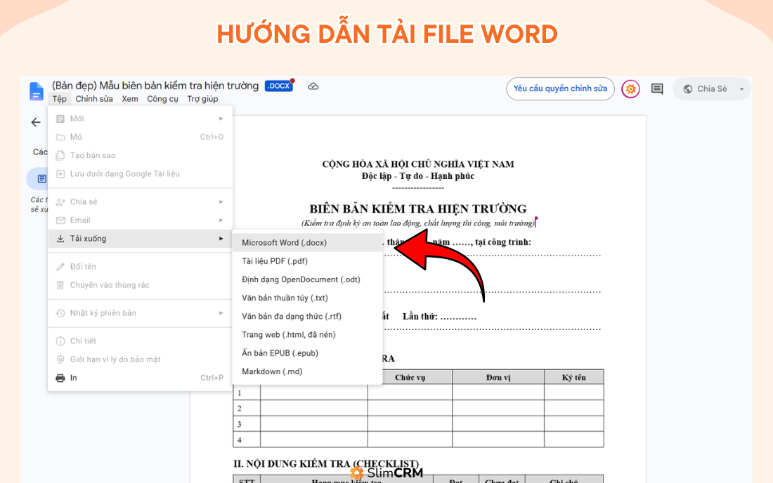 Hướng dẫn tải Mẫu biên bản hiện trường