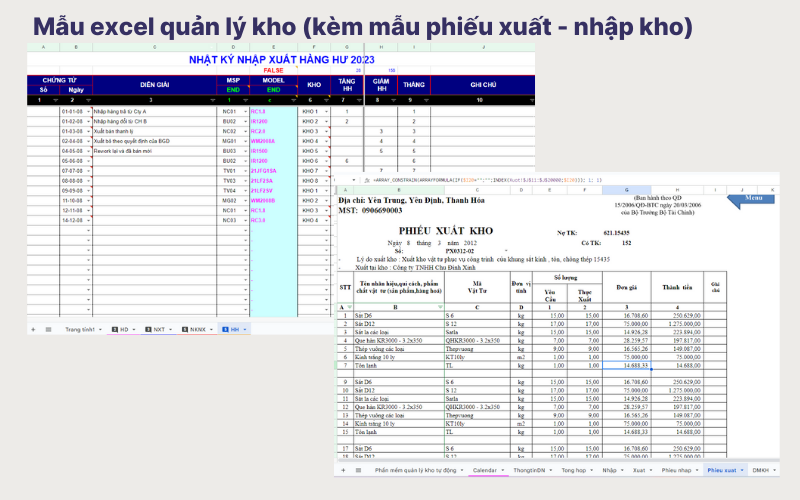 Mẫu excel quản lý kho (kèm mẫu phiếu xuất - nhập kho)