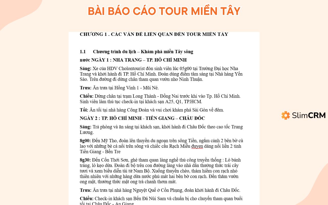 Bài báo cáo tour miền tây