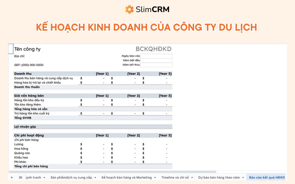 Mẫu kế hoạch kinh doanh du lịch