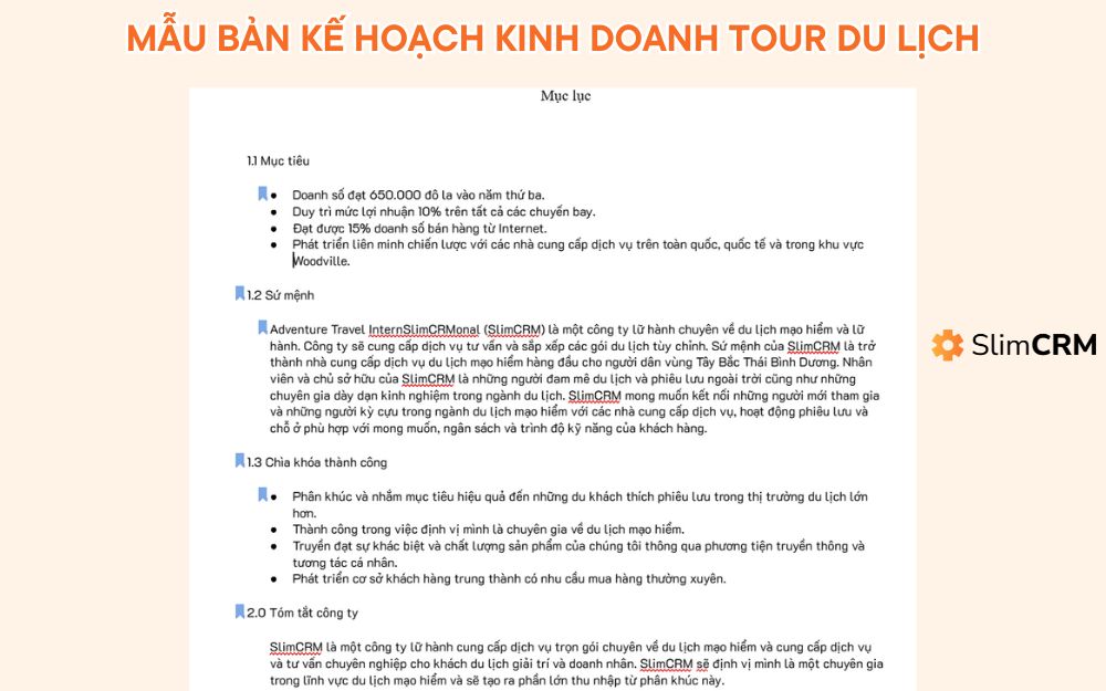 Bản kế hoạch kinh doanh tour du lịch