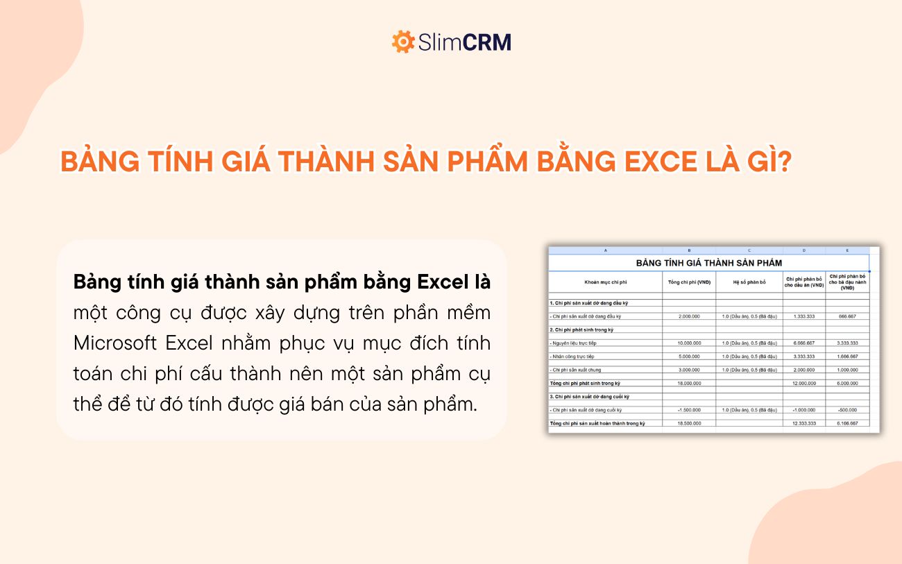 Bảng tính giá thành sản phẩm bằng Excel