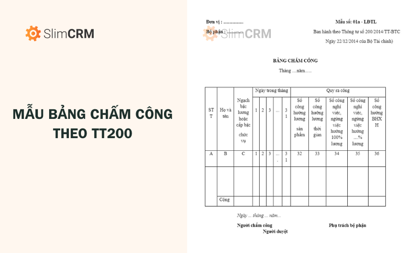 Bảng chấm công 2024: Bảng chấm công theo thông tư 200