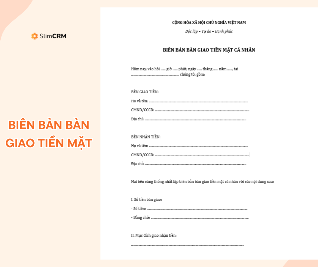 Biên bản bàn giao tiền