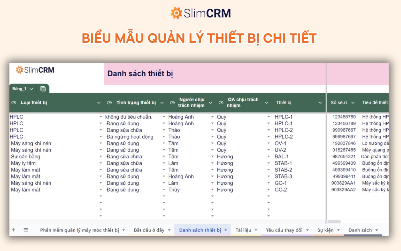 Biểu mẫu quản lý máy móc thiết bị bằng excel 4