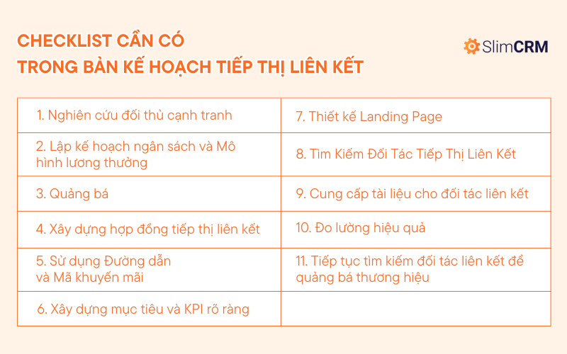 Checklist cần có trong bản kế hoạch Tiếp thị liên kết