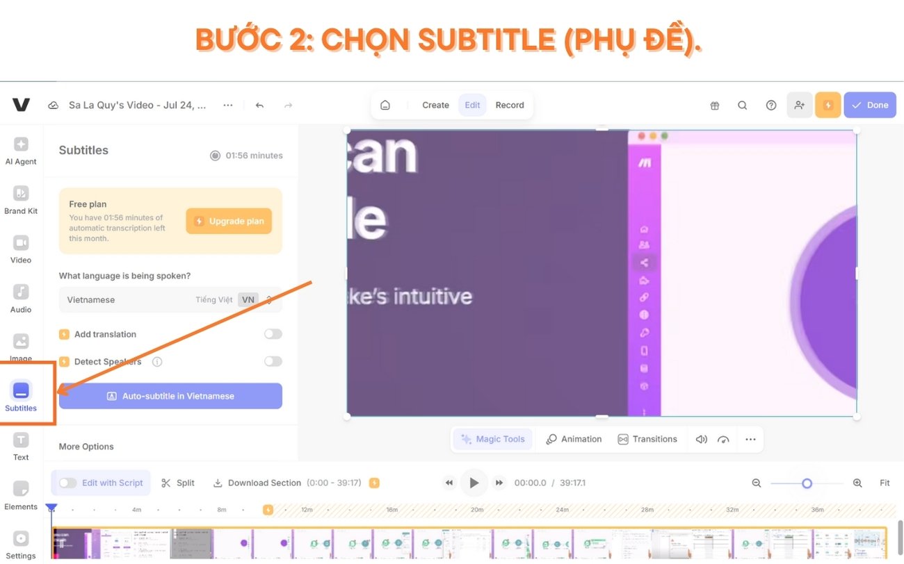 Veed.io chuyển âm thanh thành văn bản