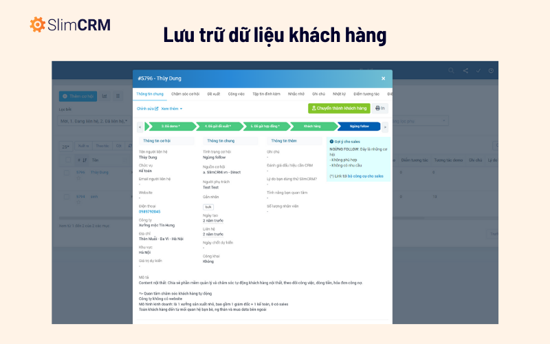 dữ liệu khách hàng của SlimCRM