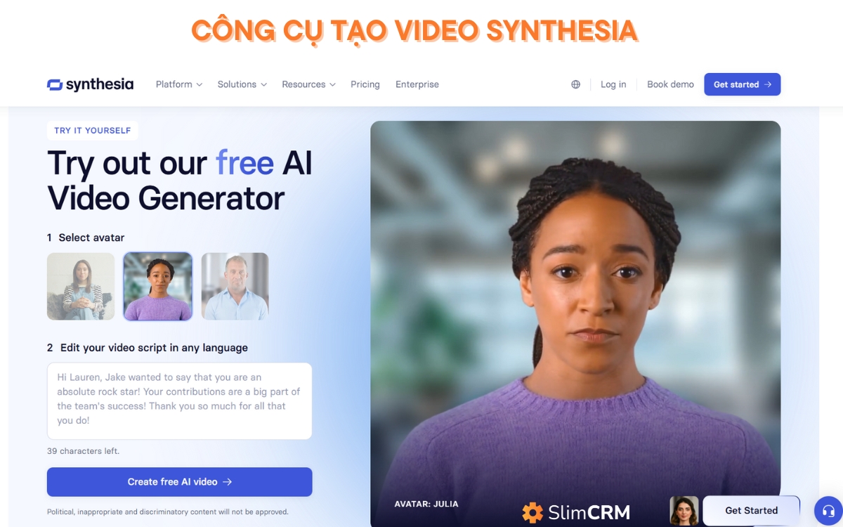 Công cụ tạo video bằng AI Synthesia