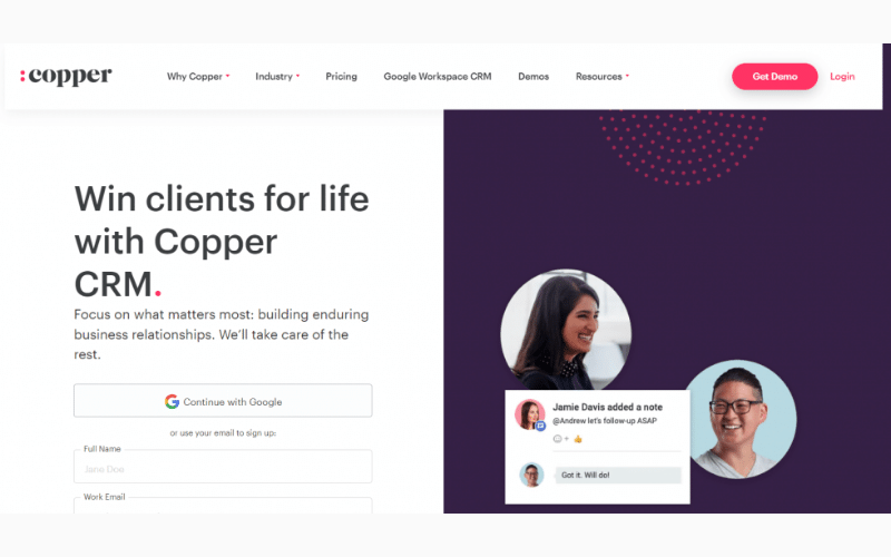 Copper - CRM B2B với khả năng tích hợp hoàn hảo với Google Workspace 