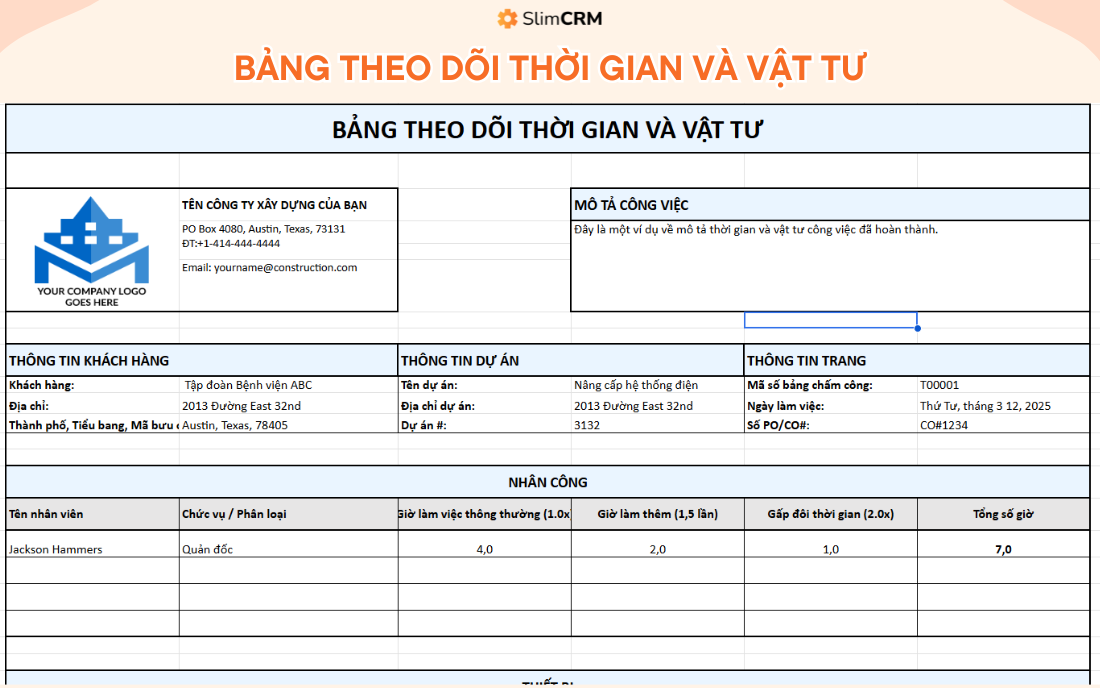 file excel theo dõi vật tư công trình