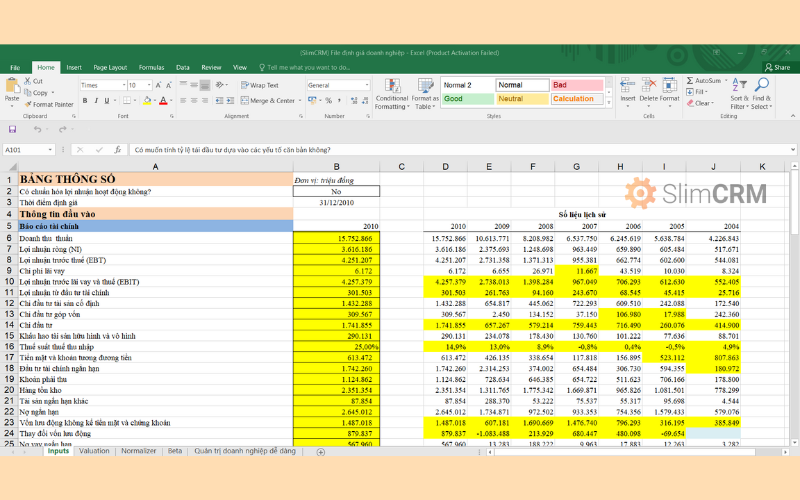 Cách tạo file định giá doanh nghiệp trên excel