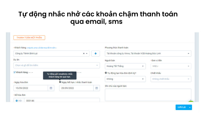 tự động nhắc nhở thanh toán chậm qua email, sms