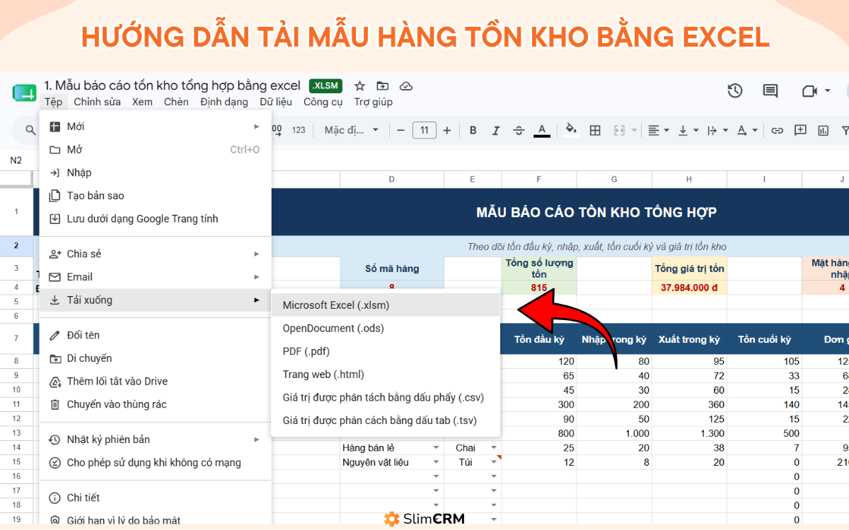 Hướng dẫn tải mẫu báo cáo tồn kho bằng excel