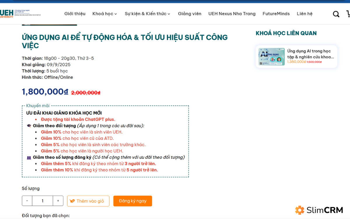 khóa học ứng dụng ai trong công việc