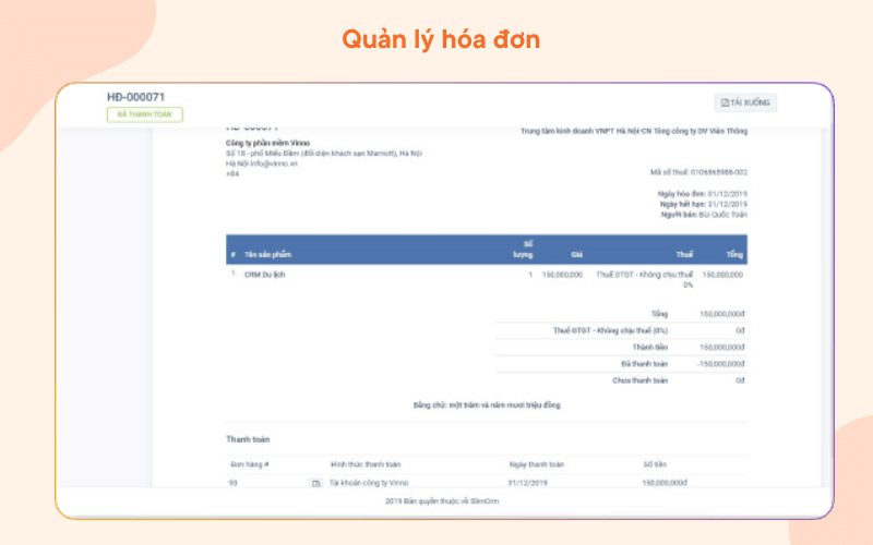Quản lý hóa đơn, tự động tạo hóa đơn lặp lại