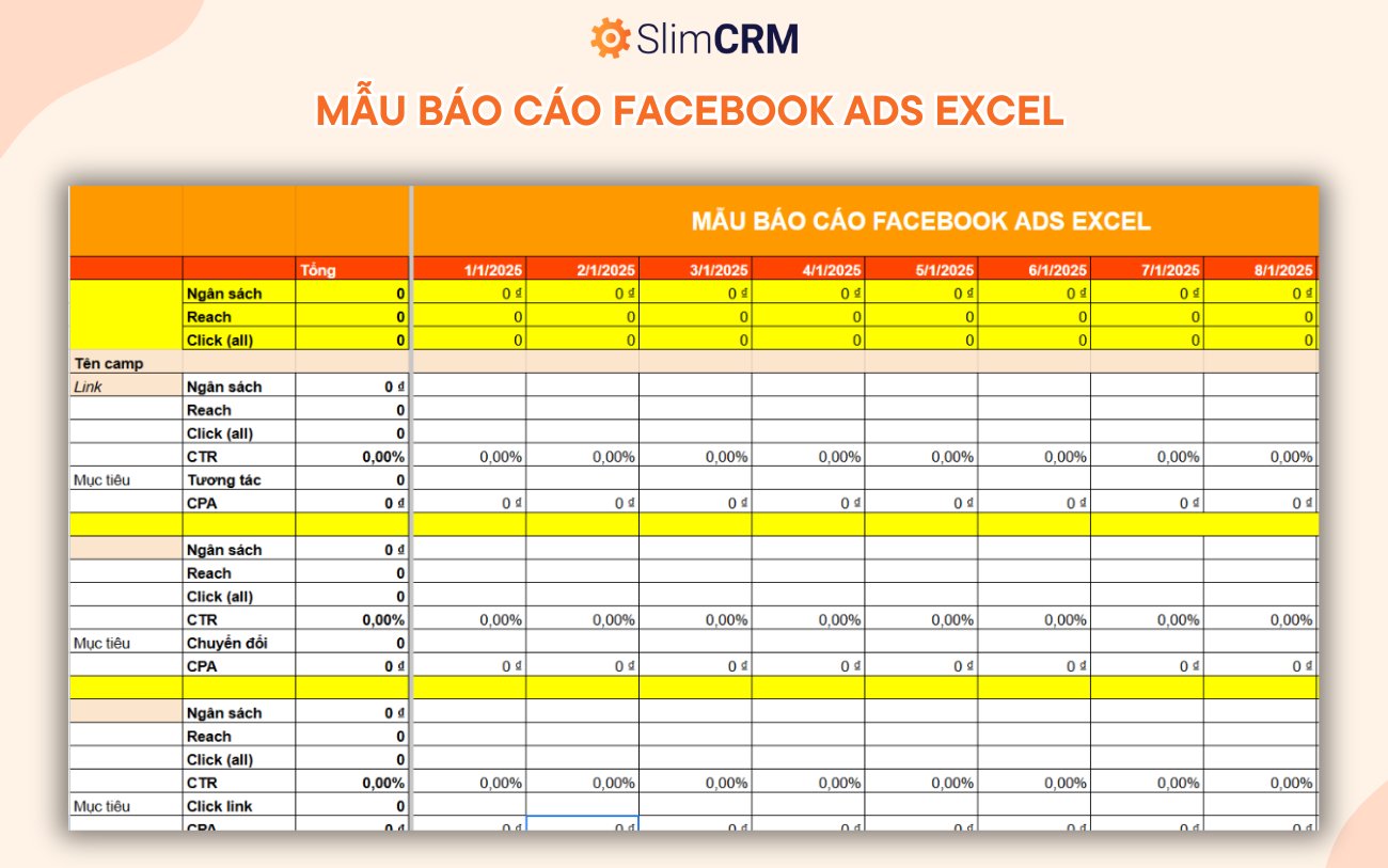 Mẫu báo cáo facebook ads excel