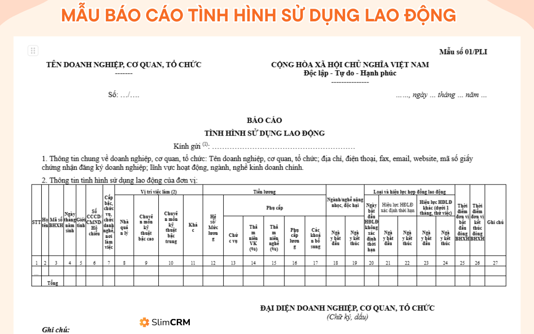 mẫu báo cáo tình hình sử dụng lao động mới nhất
