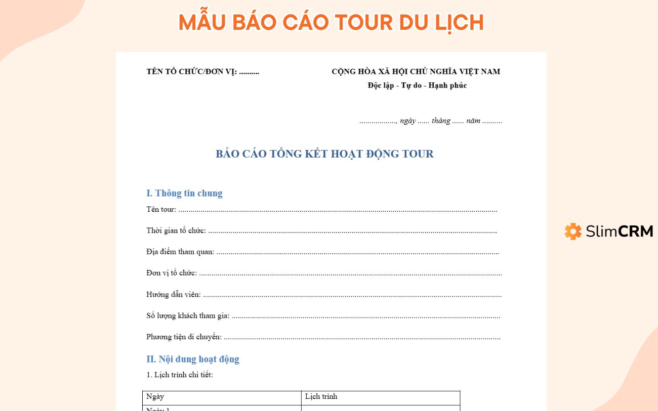 Mẫu báo cáo tour du lịch