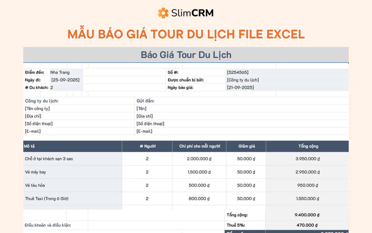 Mẫu báo giá tour du lịch