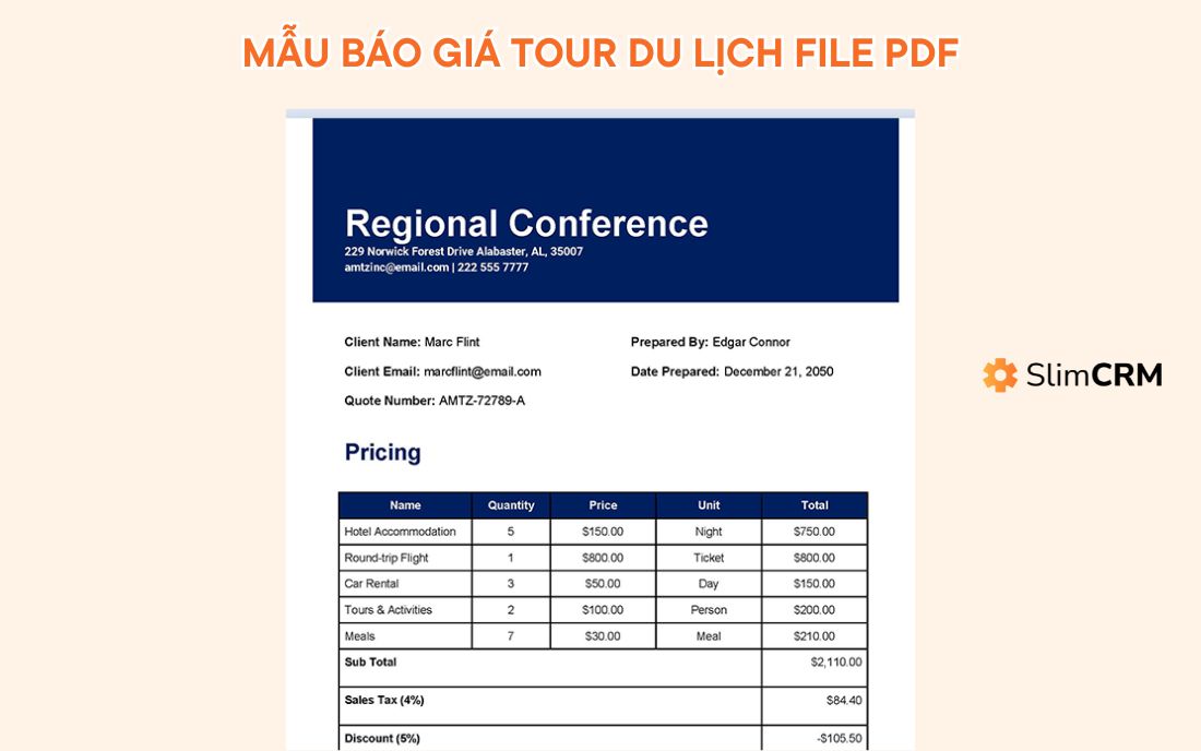 Mẫu báo giá tour du lịch file pdf