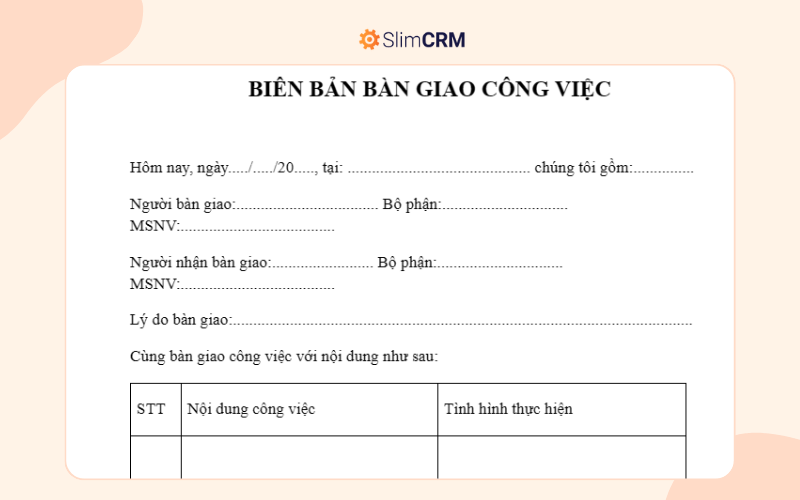 Mẫu biên bản bàn giao công việc trước khi nghỉ việc