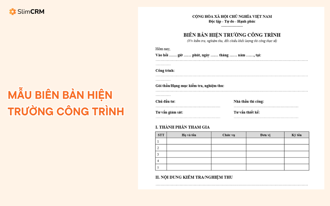 Mẫu biên bản hiện trường công trình