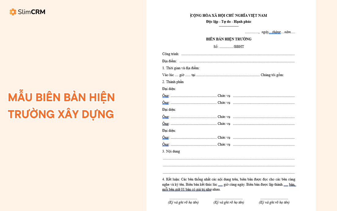Mẫu biên bản hiện trường xây dựng