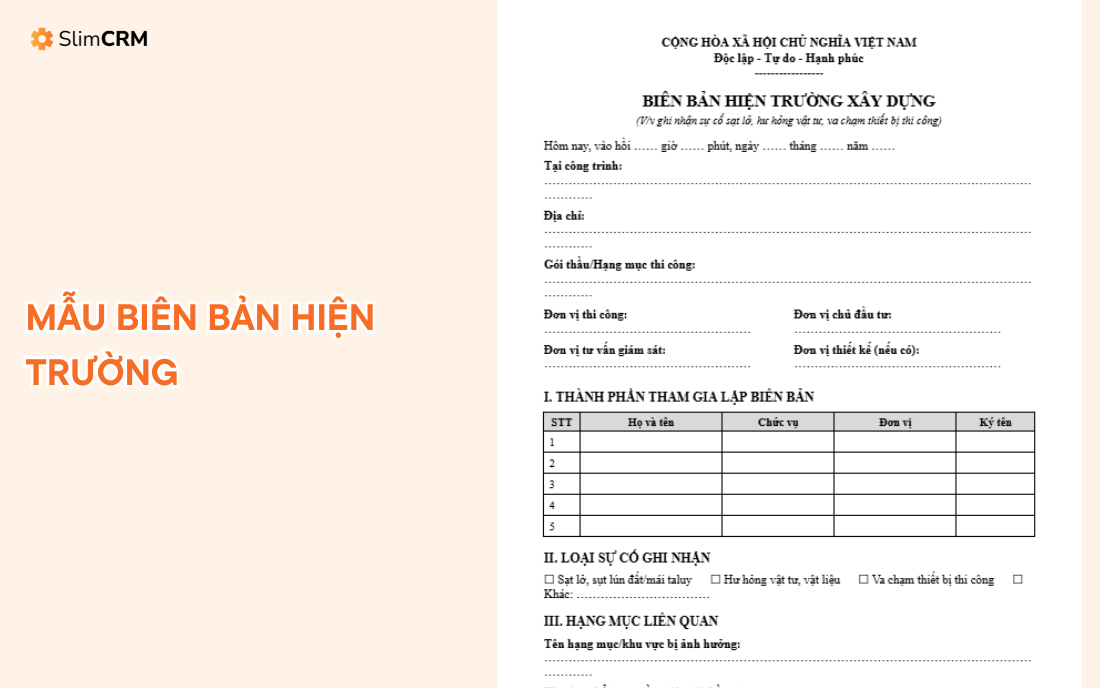 Mẫu biên bản hiện trường