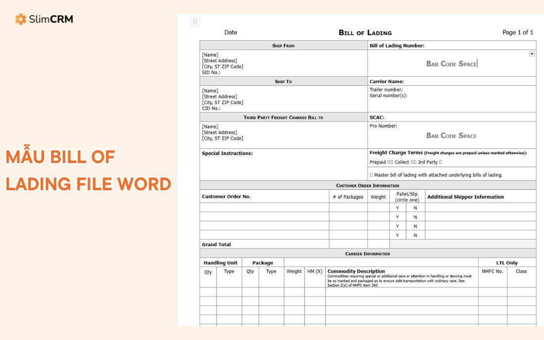 Mẫu Bill of Lading file word