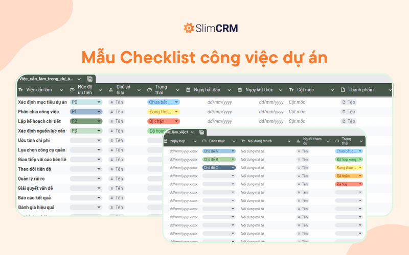 Mẫu checklist công việc dự án