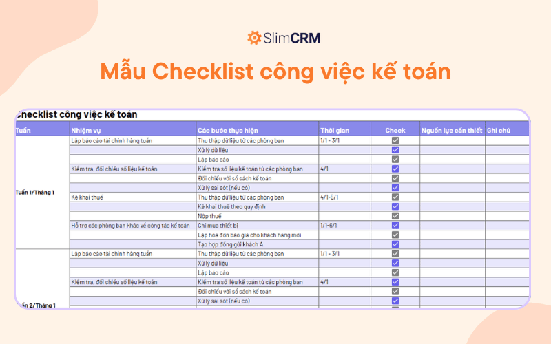 Checklist công việc kế toán