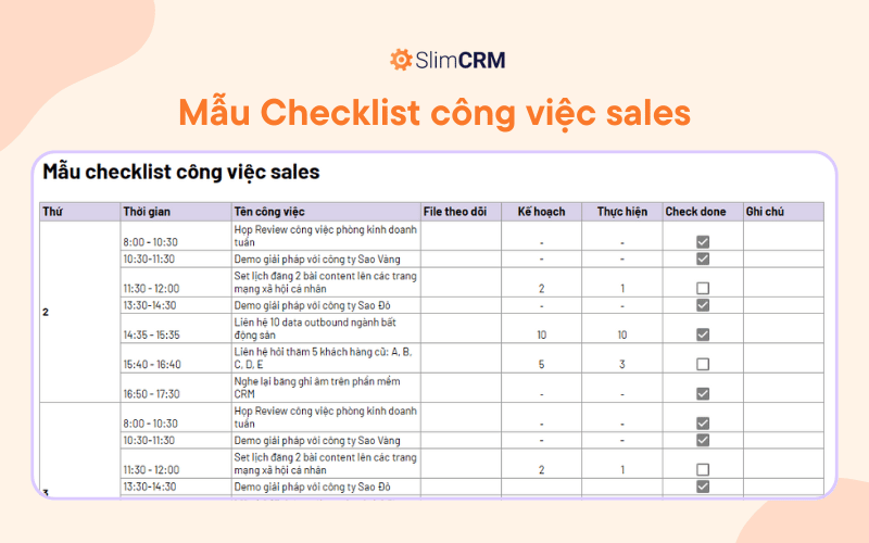 Mẫu checklist công việc nhân viên bán hàng